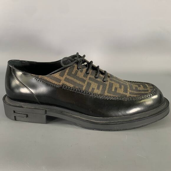 FENDI Size 10 Black Brown Monogram Leather Lace Up Shoes main image 10
